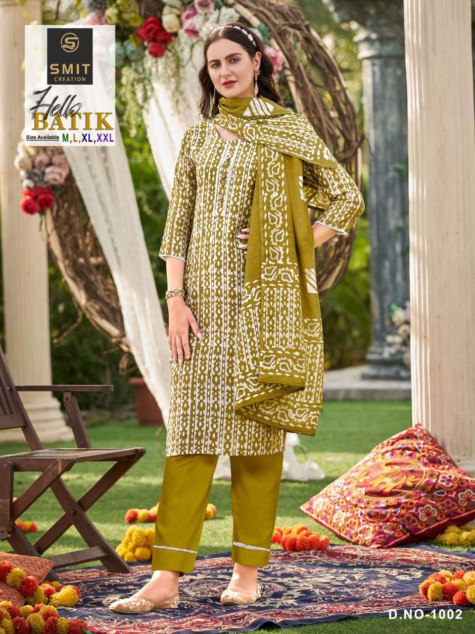 HELLO BATIK BY SMIT CREATION 1001 TO 1004 SERIES BEAUTIFUL SUITS COLORFUL STYLISH FANCY CASUAL WEAR & ETHNIC WEAR CHANDERI DRESSES AT WHOLESALE PRICE